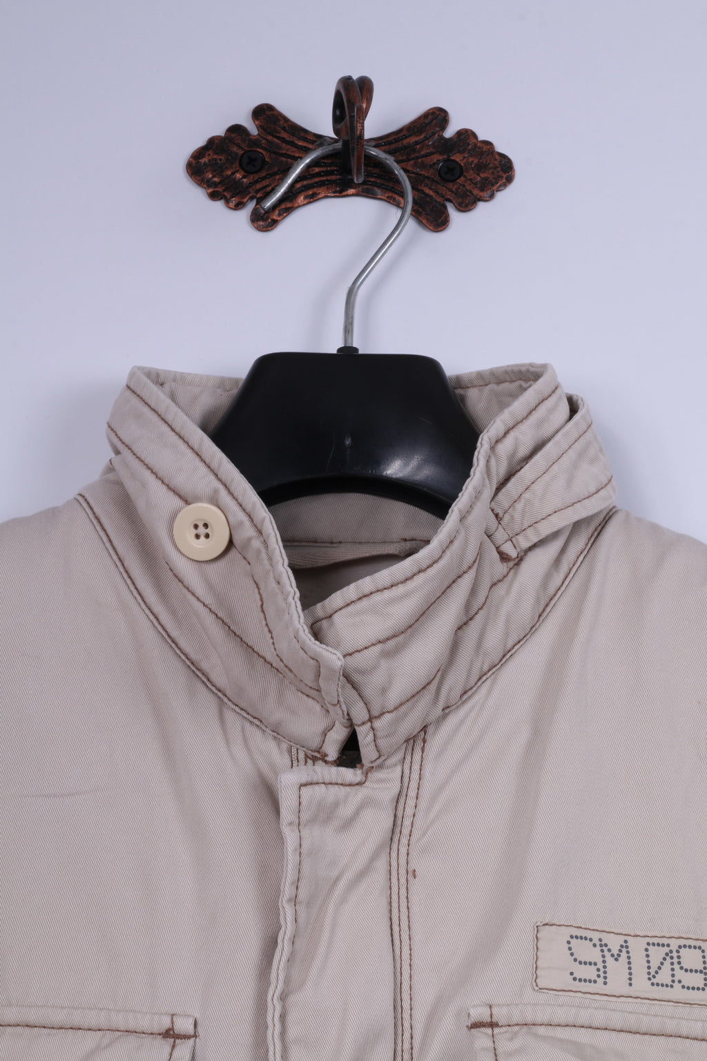 Smog Jeans Company Veste XL pour homme Beige 100 % coton avec fermeture éclair et boutons-pression multi-poches