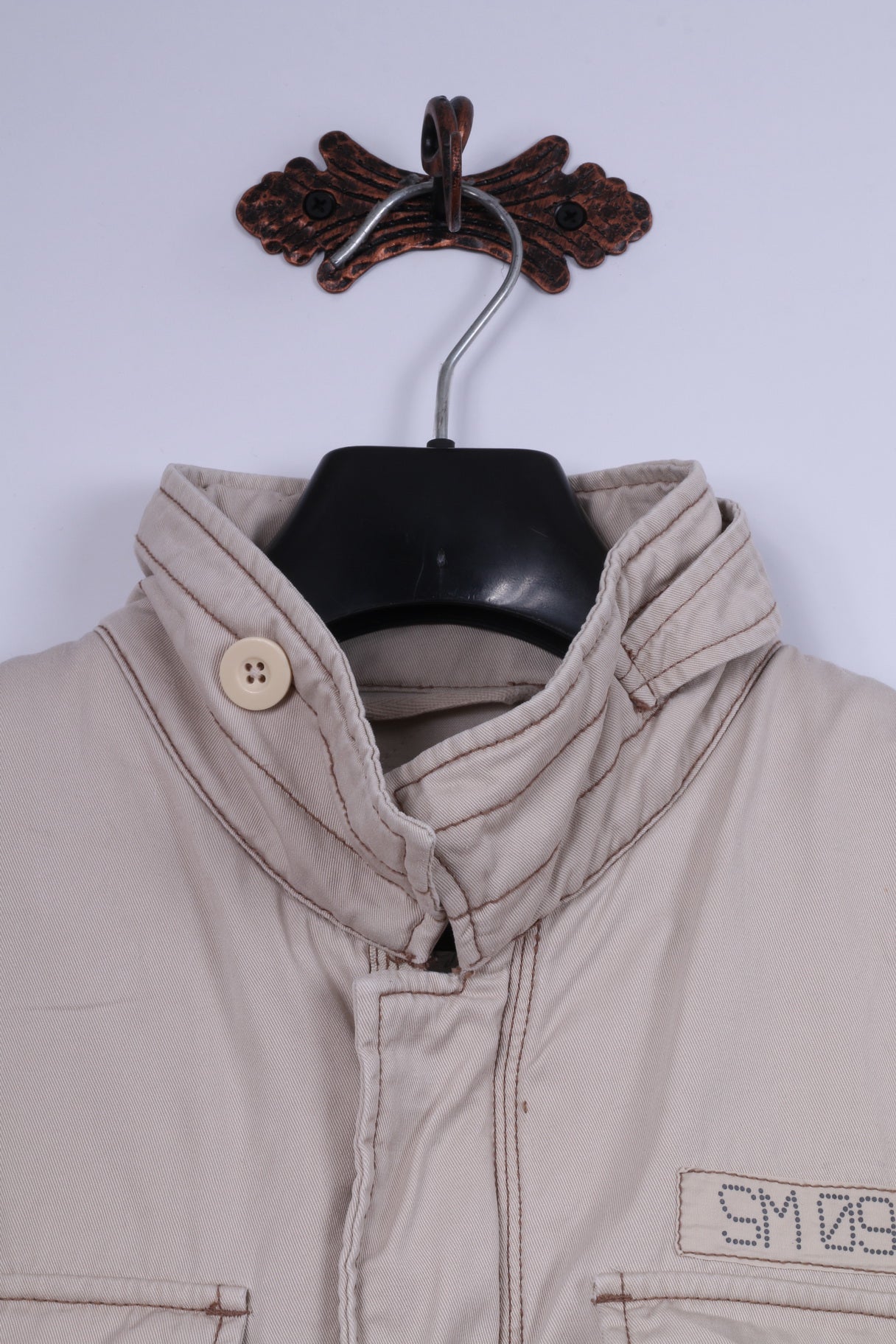Smog Jeans Company Veste XL pour homme Beige 100 % coton avec fermeture éclair et boutons-pression multi-poches