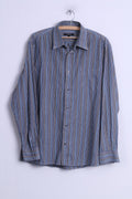 Jaeger Chemise décontractée pour homme en coton bleu rayé col boutonné manches longues