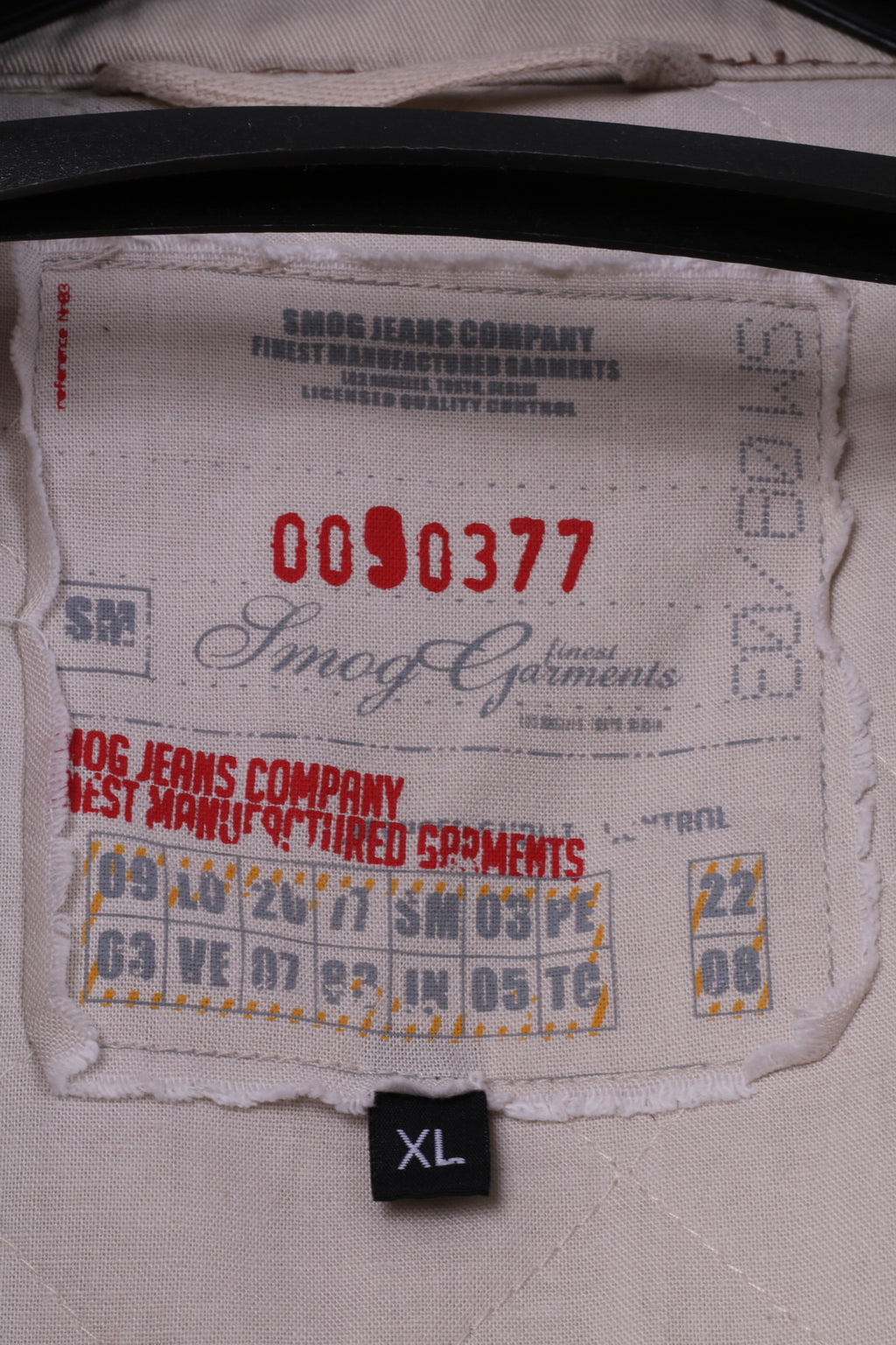 Smog Jeans Company Veste XL pour homme Beige 100 % coton avec fermeture éclair et boutons-pression multi-poches