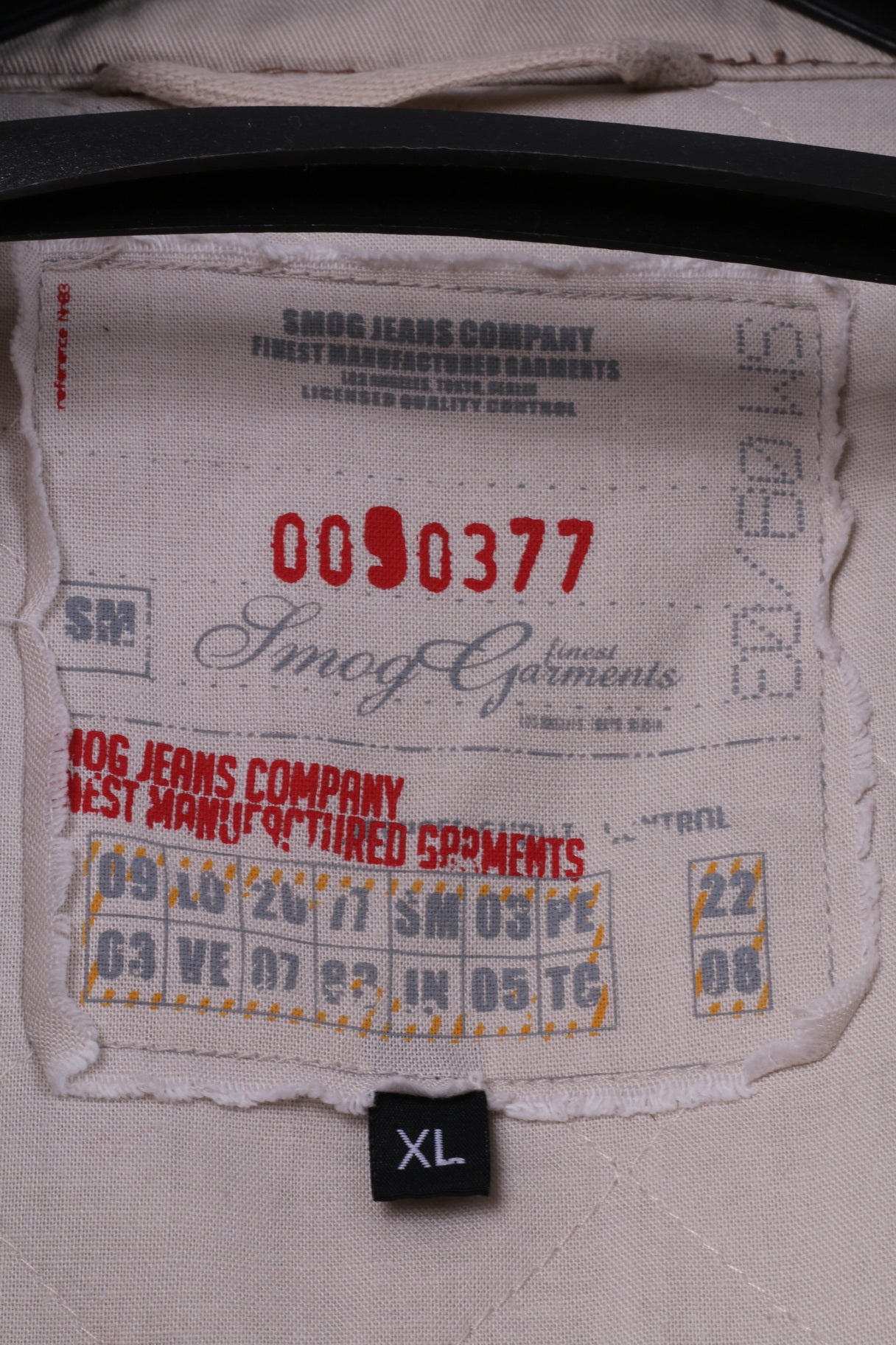 Smog Jeans Company Veste XL pour homme Beige 100 % coton avec fermeture éclair et boutons-pression multi-poches