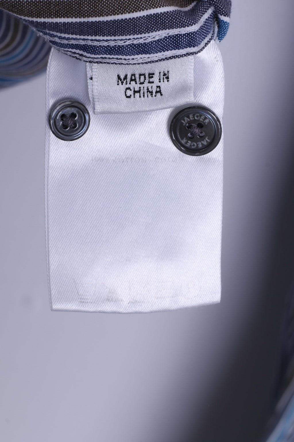 Jaeger Mens L Casual Shirt Blue Cotton Striped Button Down Collar Long Sleeve