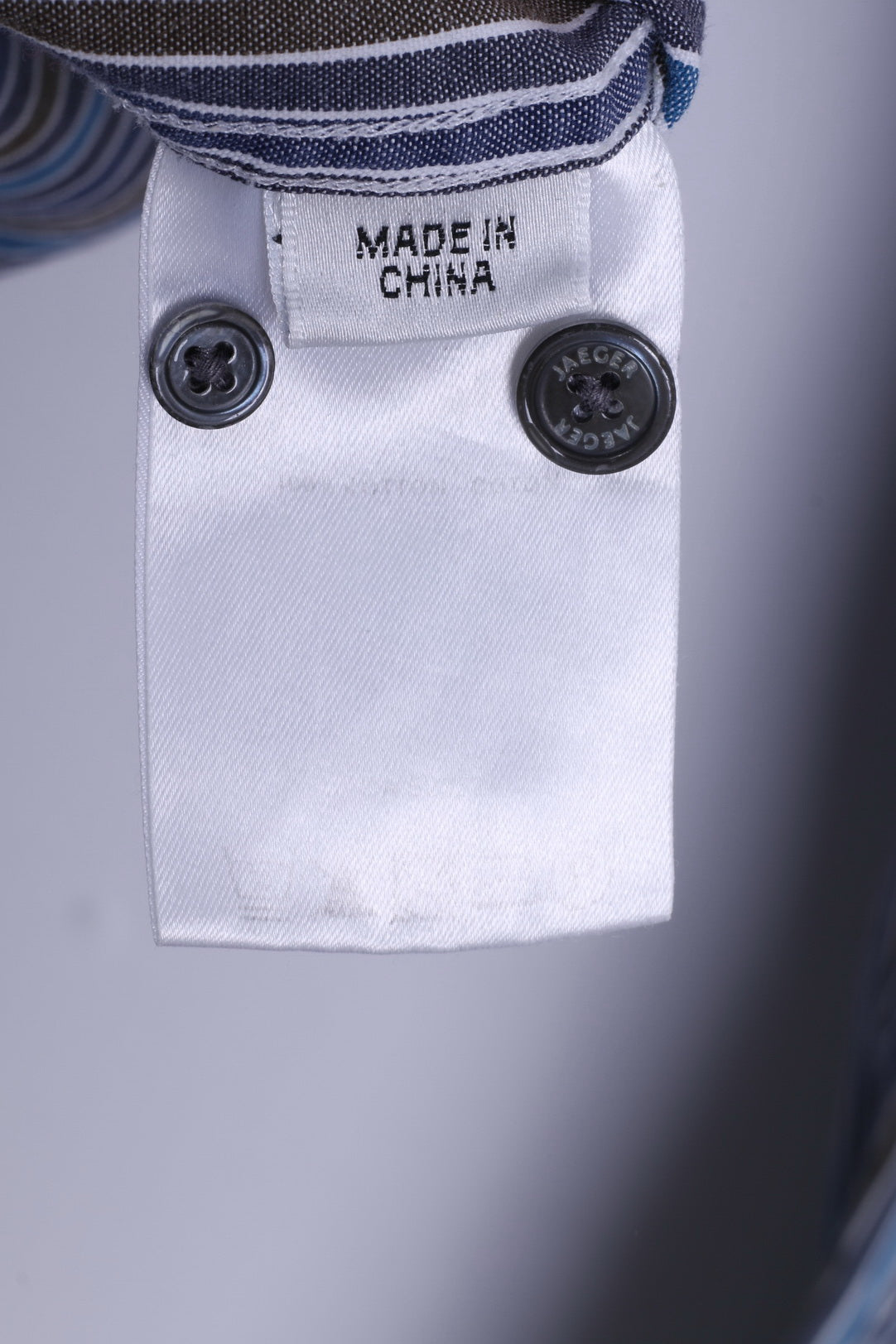 Jaeger Mens L Casual Shirt Blue Cotton Striped Button Down Collar Long Sleeve