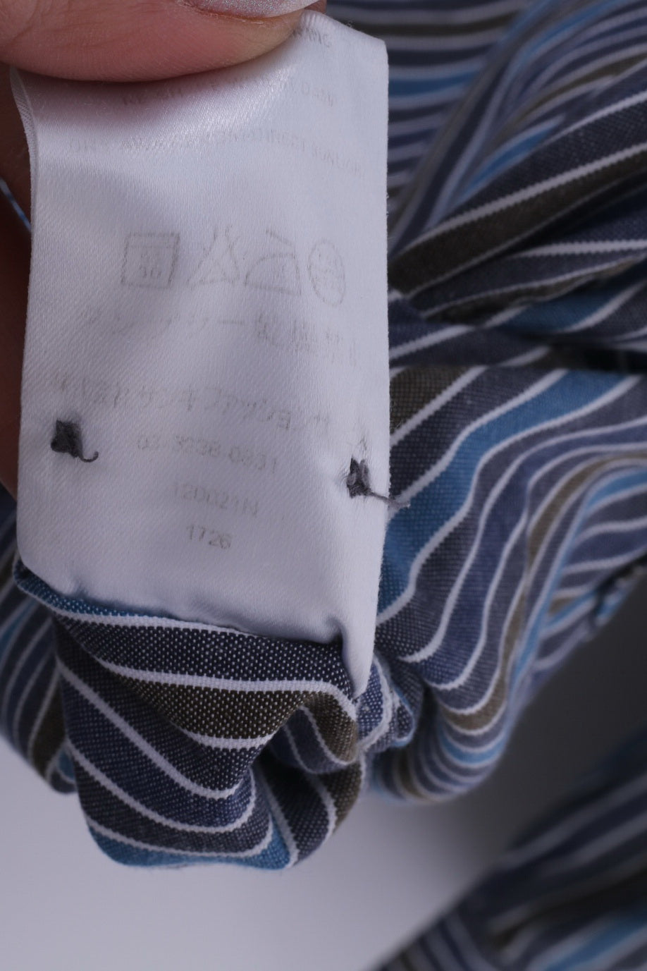 Jaeger Mens L Casual Shirt Blue Cotton Striped Button Down Collar Long Sleeve