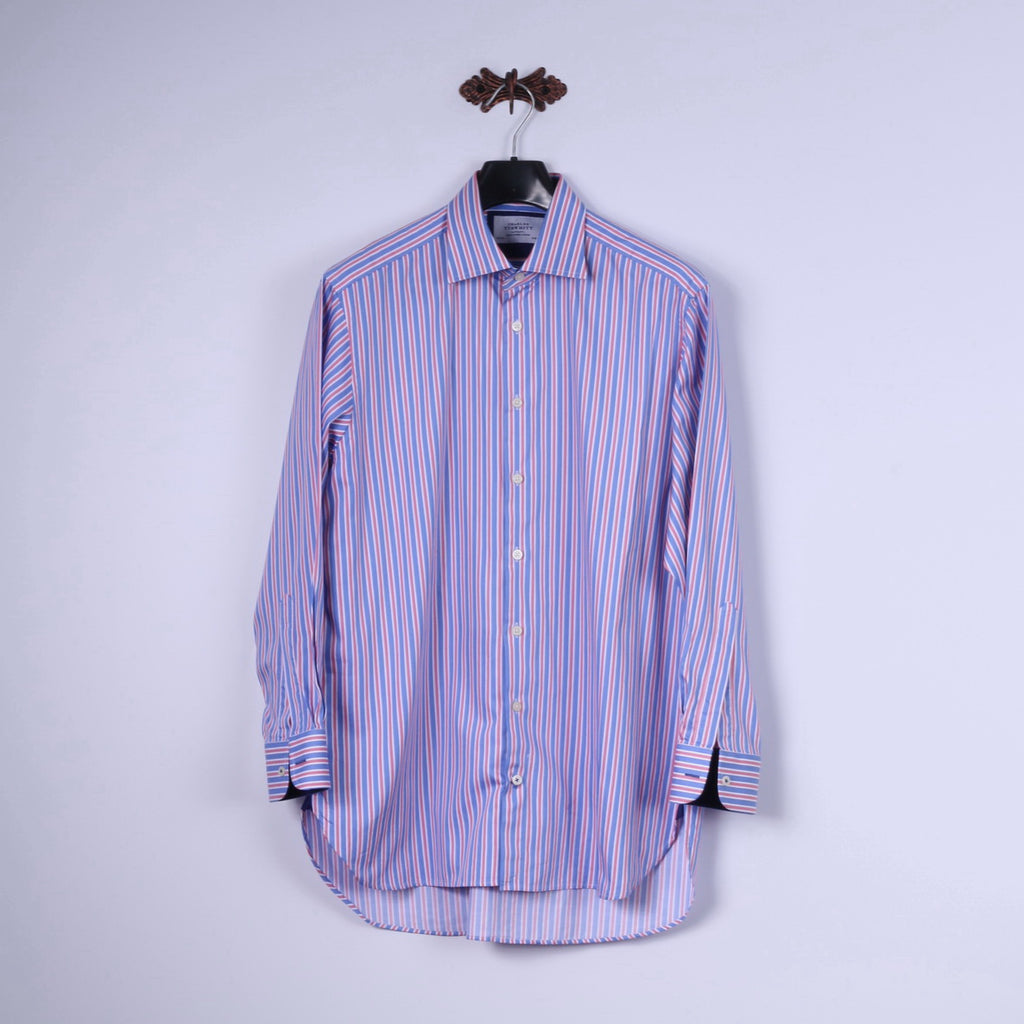 Charles Tyrwhitt Mens 16.5 34 L Casual Shirt Blue Cotton Striped Long Sleeve