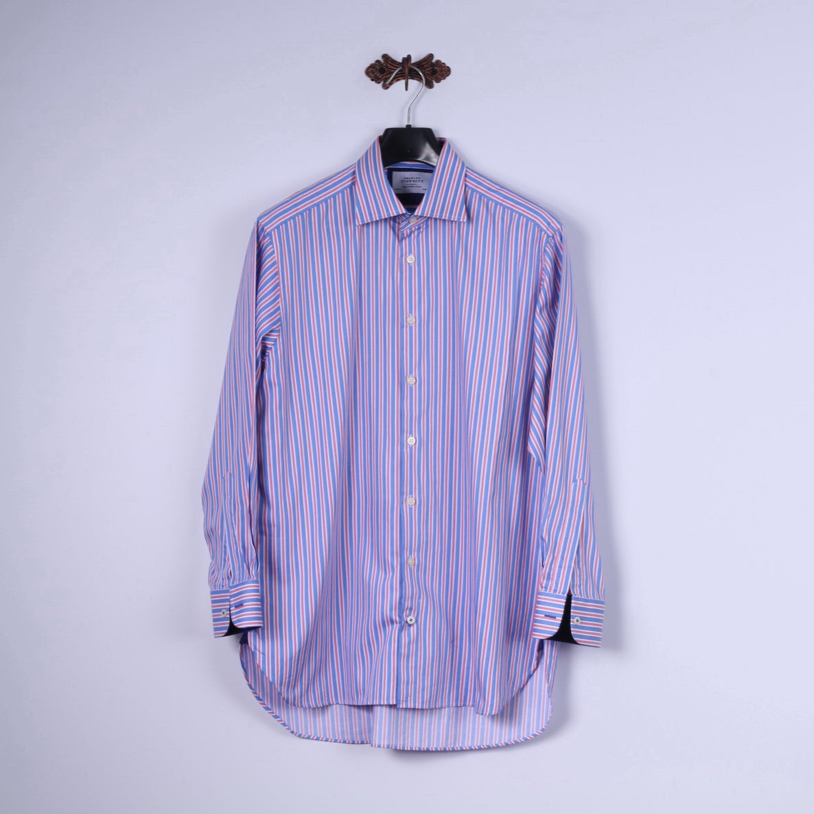 Charles Tyrwhitt Mens 16.5 34 L Casual Shirt Blue Cotton Striped Long Sleeve