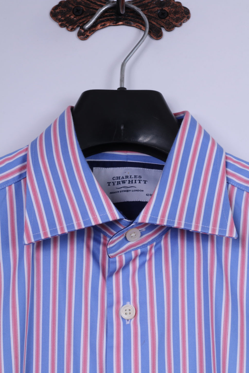 Charles Tyrwhitt Mens 16.5 34 L Casual Shirt Blue Cotton Striped Long Sleeve