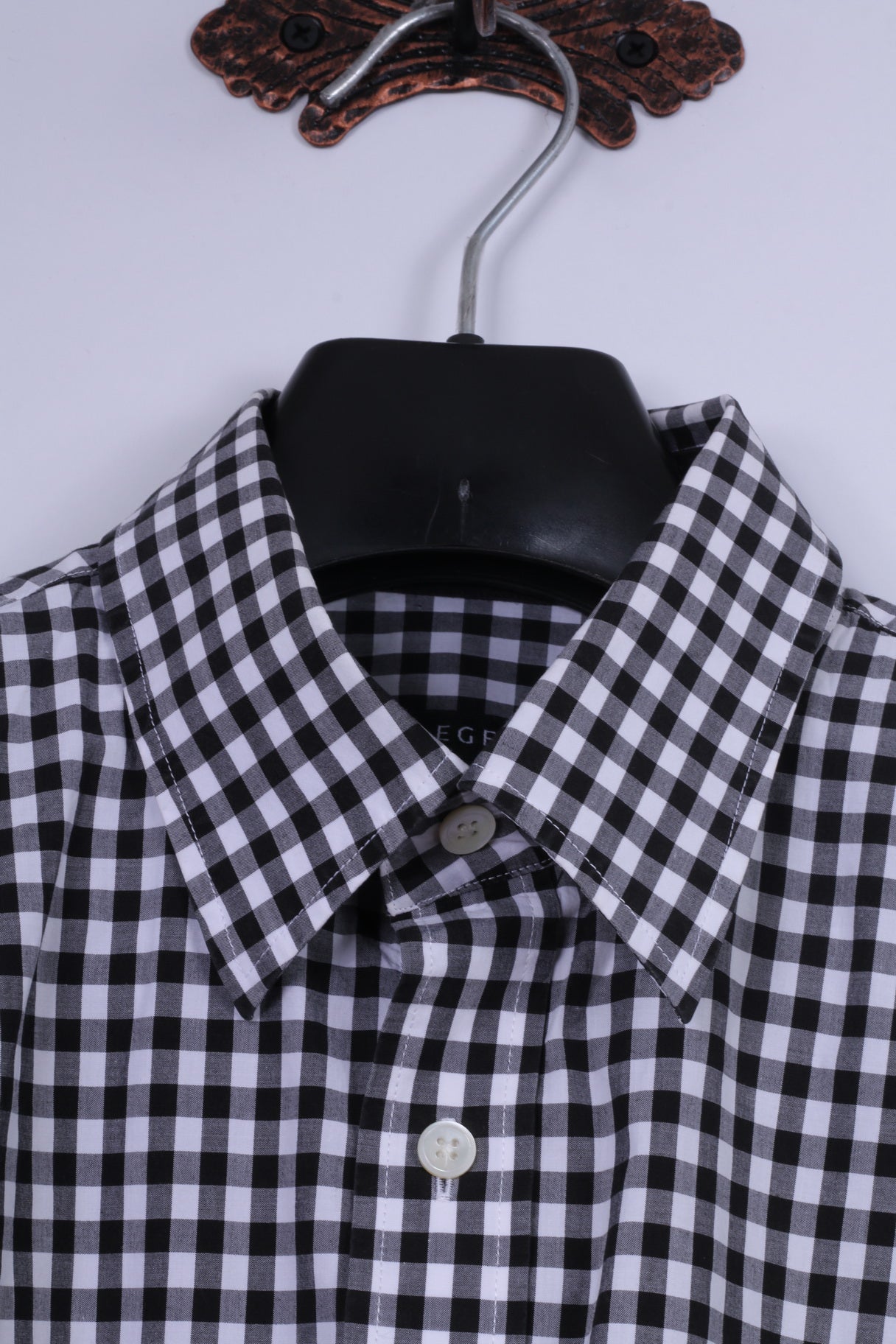 Jaeger Mens M Casual Shirt Black & White Check 100% Cotton Long Sleeve Top