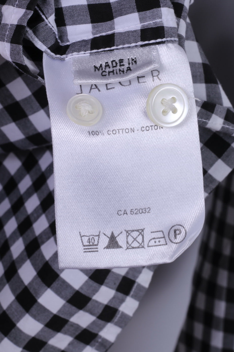 Jaeger Mens M Casual Shirt Black & White Check 100% Cotton Long Sleeve Top