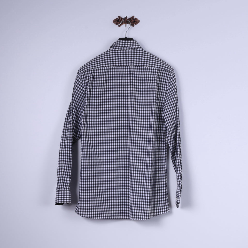 Jaeger Mens M Casual Shirt Black & White Check 100% Cotton Long Sleeve Top
