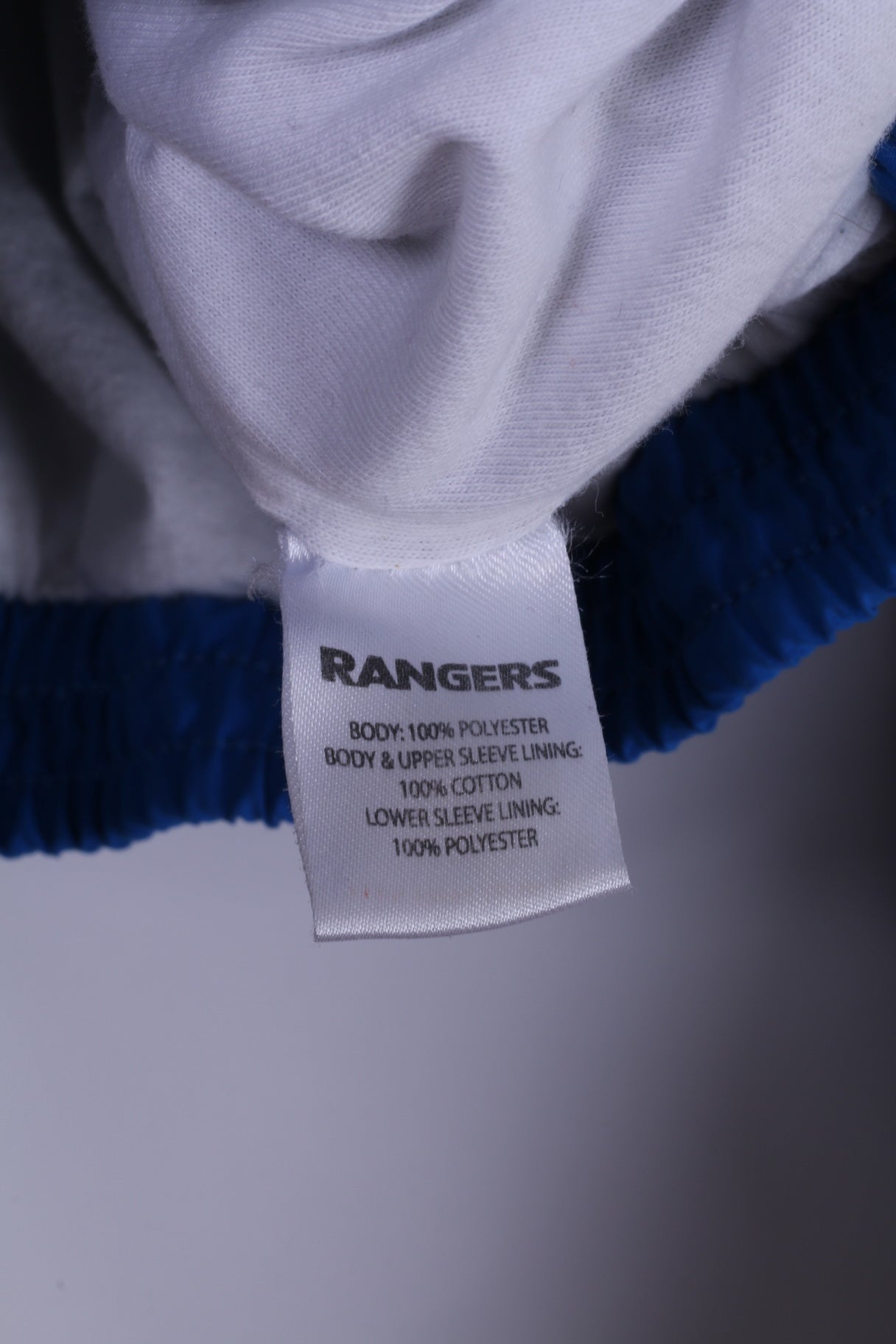 Giacca XL da uomo RANGERS Football Club Blu Top ufficiale per abbigliamento sportivo attivo con cerniera completa