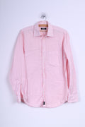 Strellson Camicia casual da uomo 40 15 3/4 S in cotone a righe rosa a maniche lunghe