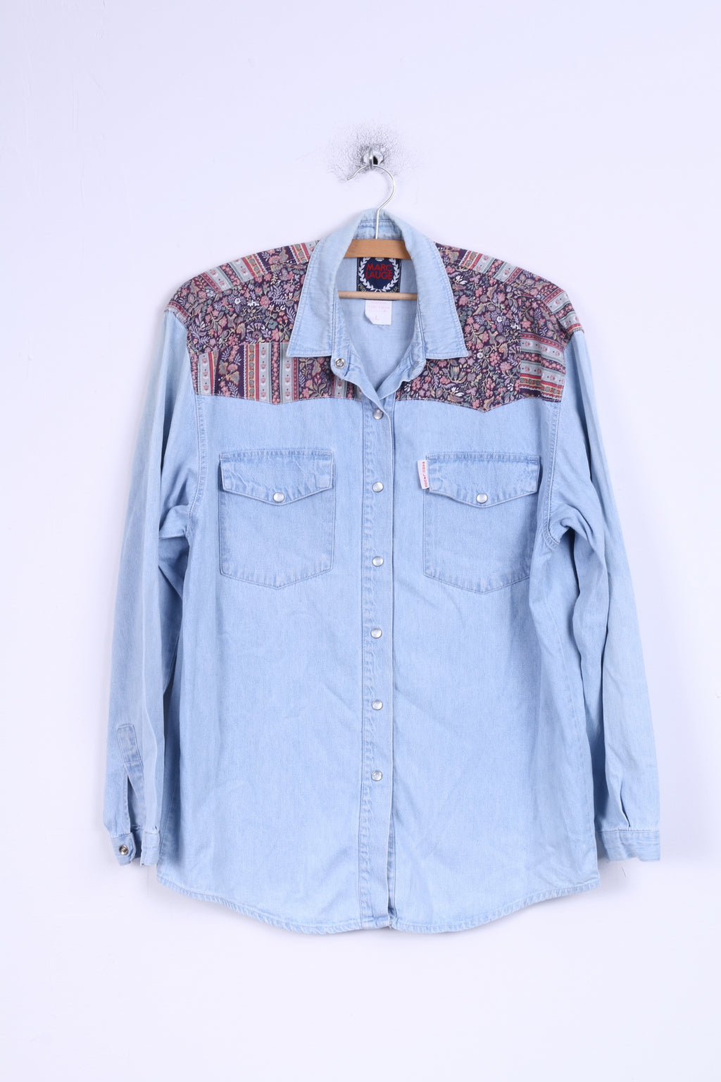 Marc Lauge Femme L Chemise décontractée Bleu Jeans Fleurs Denim Coton Italie