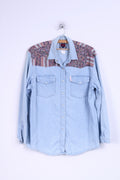 Marc Lauge Womens L Casual Shirt Blue Jeans Flowers Denim Cotton Italy