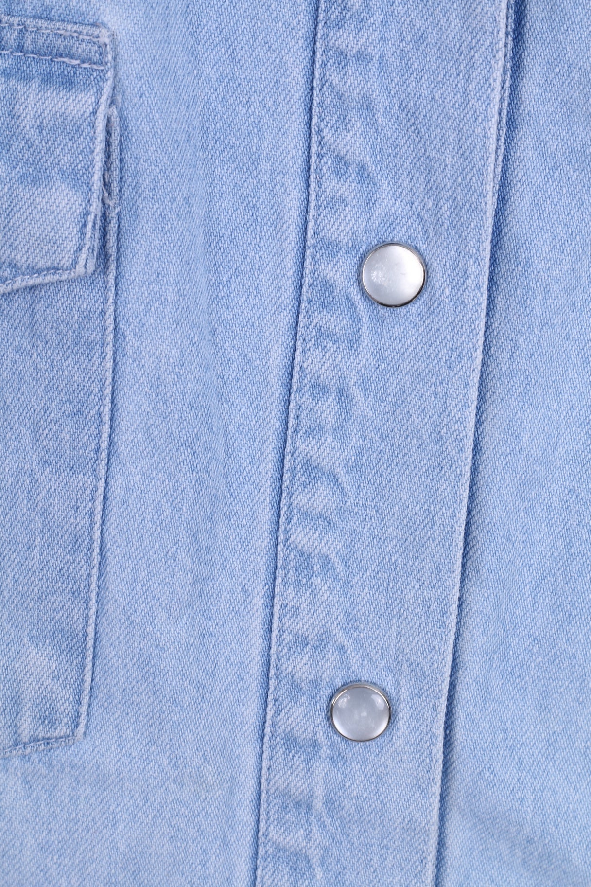 Marc Lauge Womens L Casual Shirt Blue Jeans Flowers Denim Cotton Italy