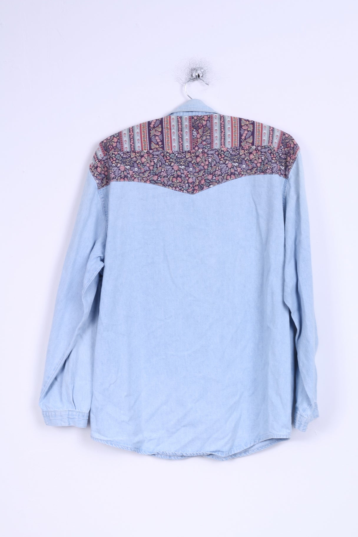 Marc Lauge Womens L Casual Shirt Blue Jeans Flowers Denim Cotton Italy