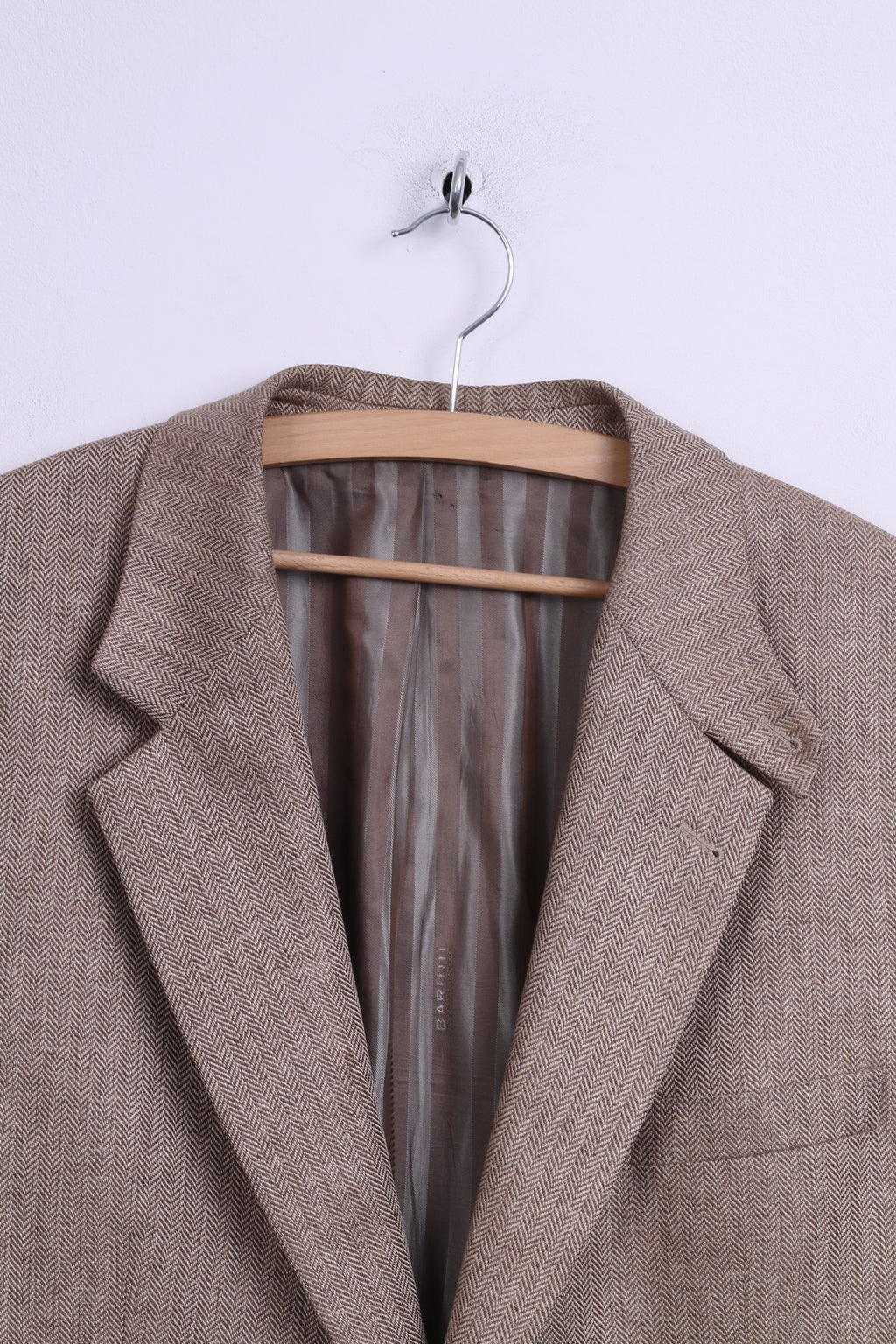 Mario Barutti Mens 54 XL Blazer Beige Silk Herringbone Pads Single Breasted Jacket