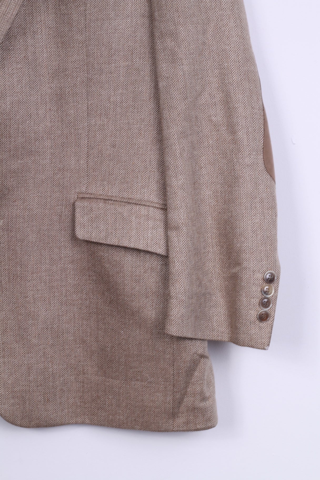 Mario Barutti Mens 54 XL Blazer Beige Silk Herringbone Pads Single Breasted Jacket
