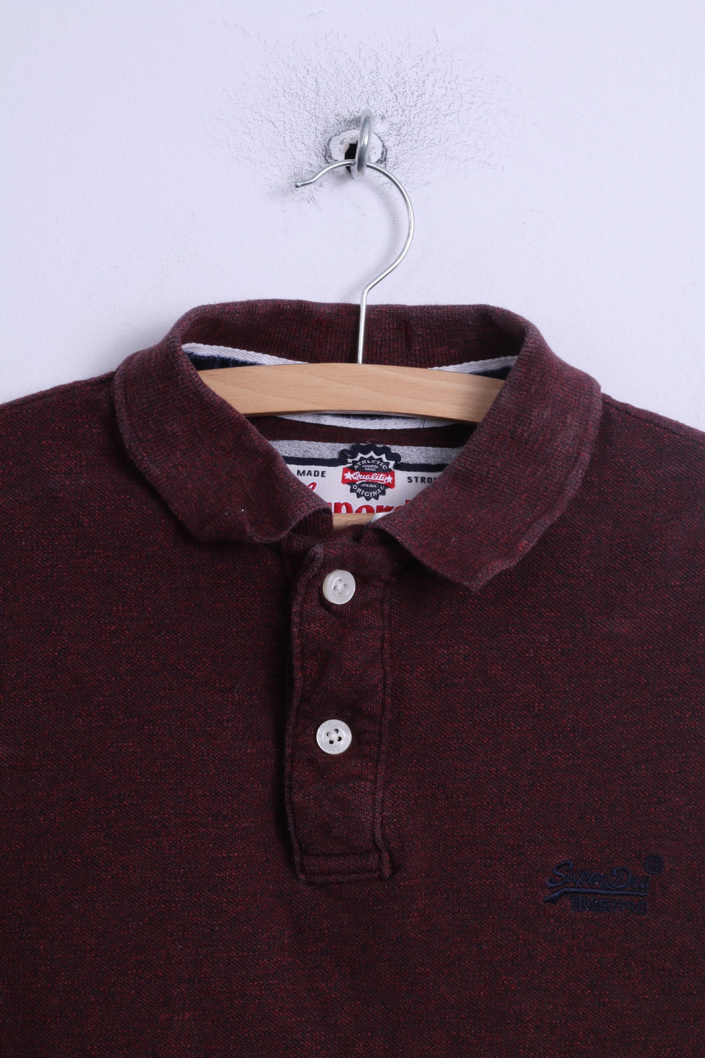 Polo Superdry da uomo XL (M) in cotone bordeaux a maniche lunghe con bottoni dettagliati in Giappone