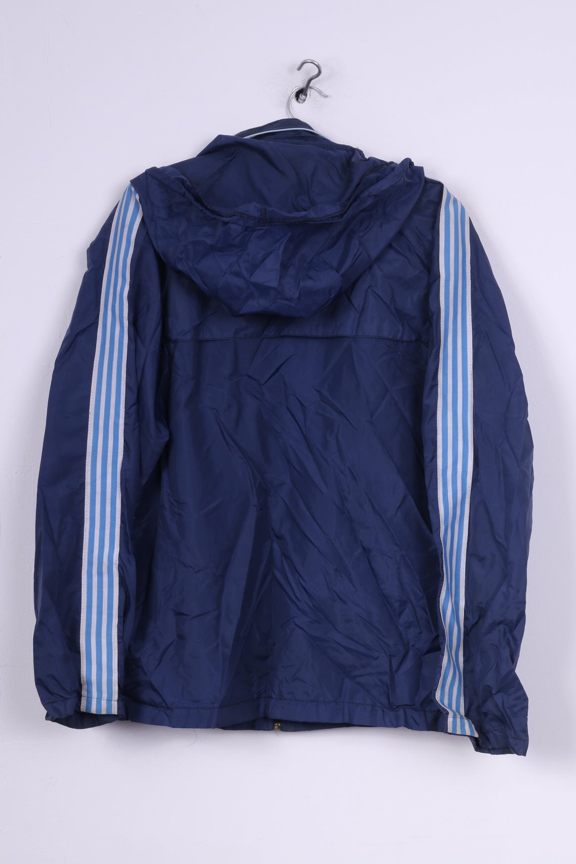 Giacca leggera vintage da uomo 2XL con cerniera intera, abbigliamento sportivo blu scuro con cappuccio nascosto 