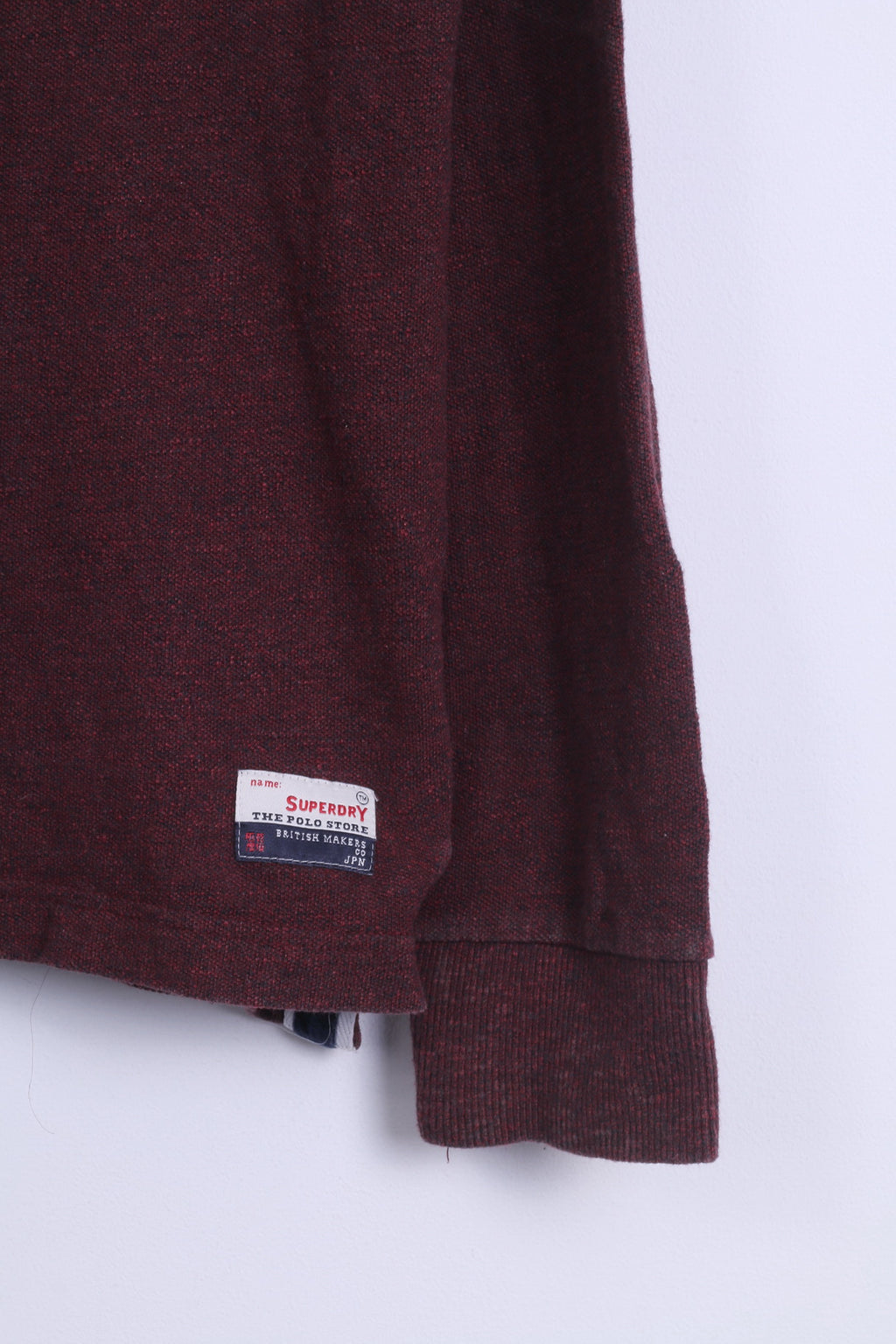 Polo Superdry da uomo XL (M) in cotone bordeaux a maniche lunghe con bottoni dettagliati in Giappone