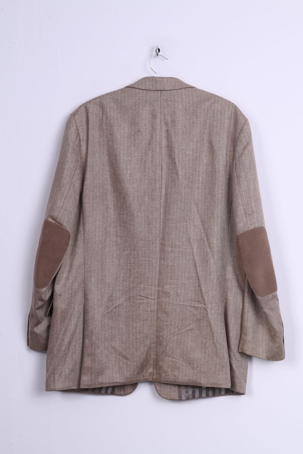 Mario Barutti Mens 54 XL Blazer Beige Silk Herringbone Pads Single Breasted Jacket