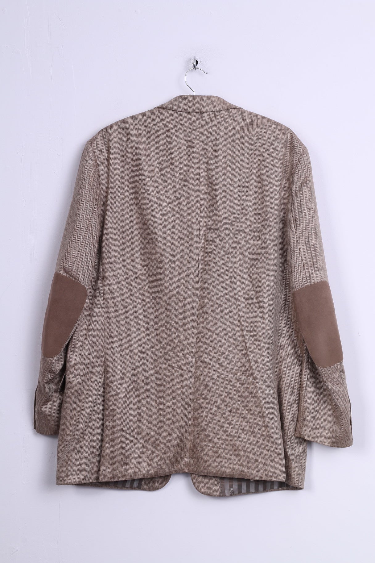 Mario Barutti Mens 54 XL Blazer Beige Silk Herringbone Pads Single Breasted Jacket