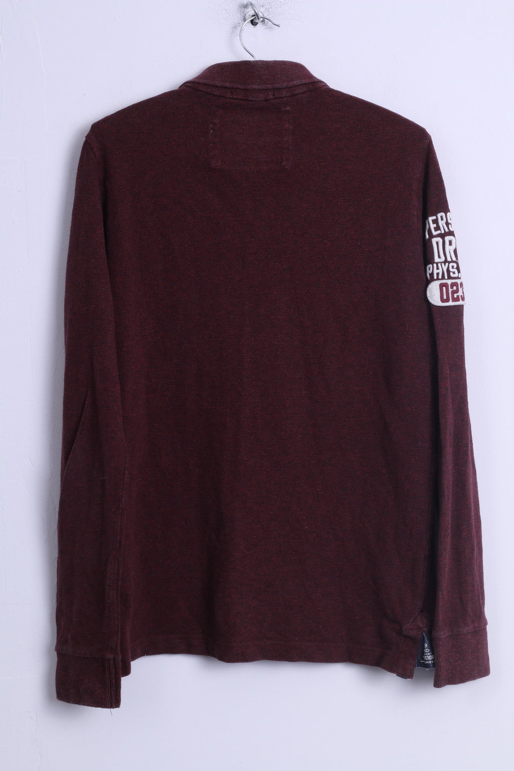 Polo Superdry da uomo XL (M) in cotone bordeaux a maniche lunghe con bottoni dettagliati in Giappone