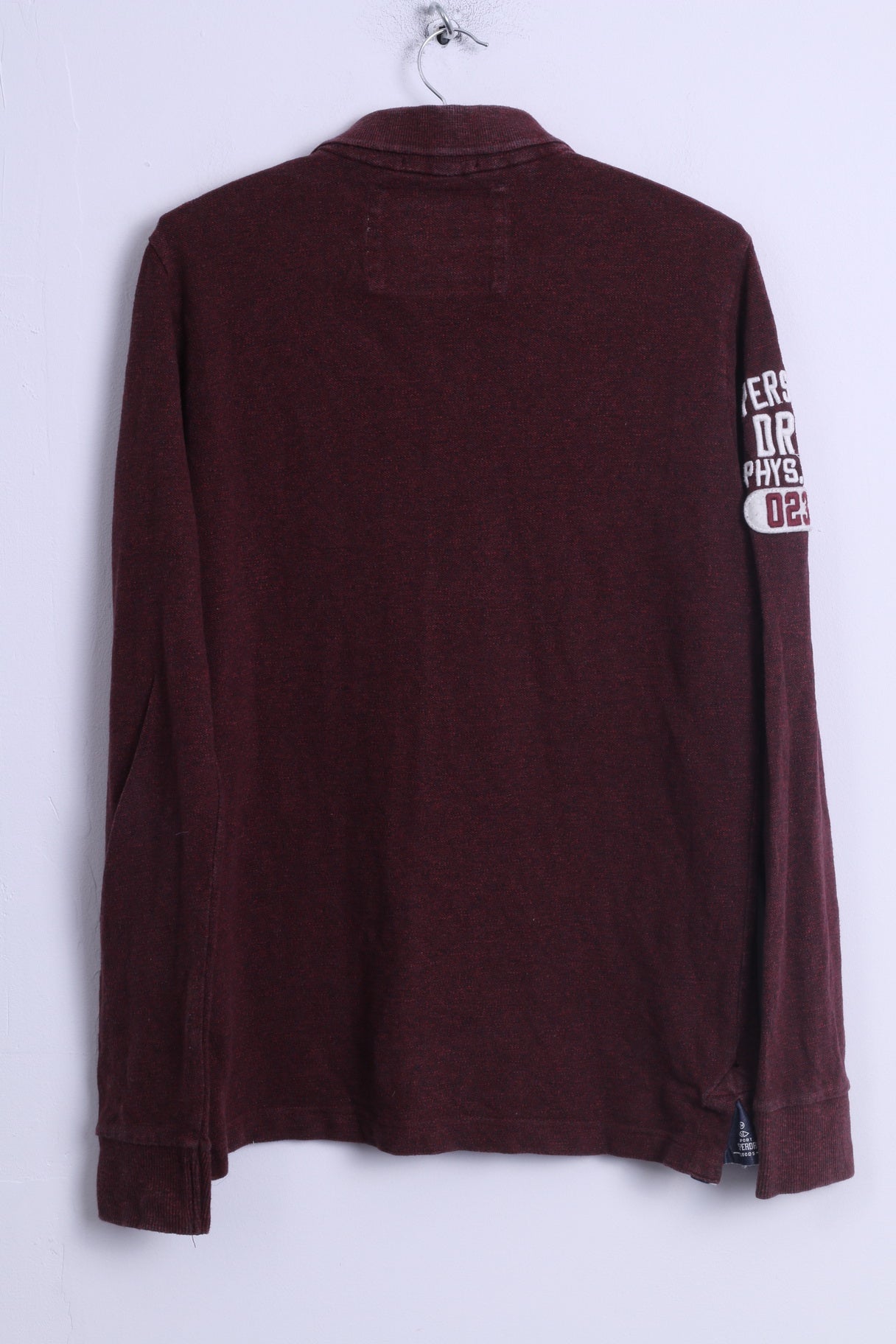 Polo Superdry da uomo XL (M) in cotone bordeaux a maniche lunghe con bottoni dettagliati in Giappone