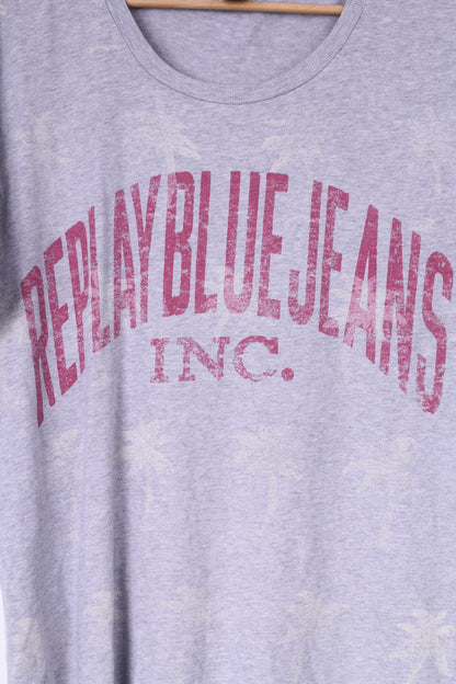 Replay Blue Jeans MFG Co. Hommes M Chemise Gris Coton Vintage Ras Du Cou Haut 