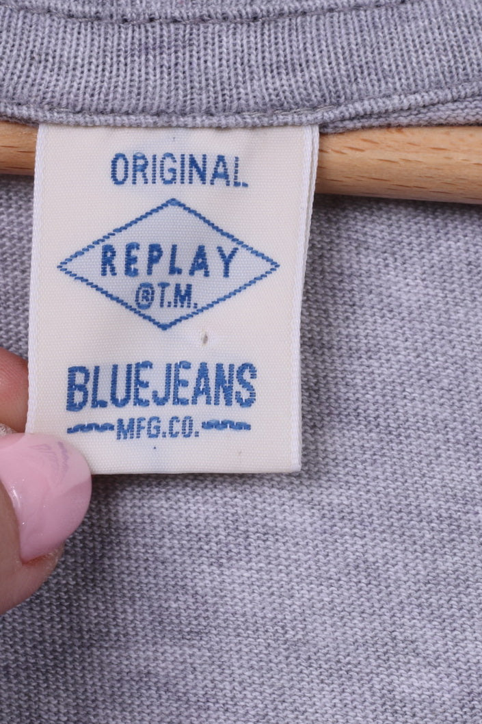 Replay Blue Jeans MFG Co. Men M Shirt Grey Cotton Vintage Crew Neck Top