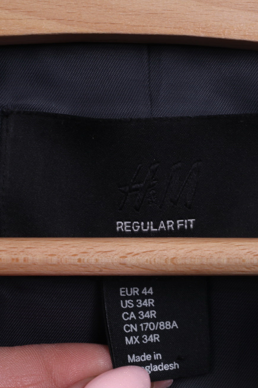 H&amp;M Hommes 44 34R S Blazer Gris Coupe Regaular Veste Laine Simple Boutonnage