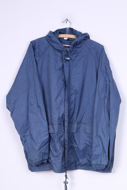 vintage Mens L Veste de pluie imperméable à capuche légère fermeture éclair complète bleu 