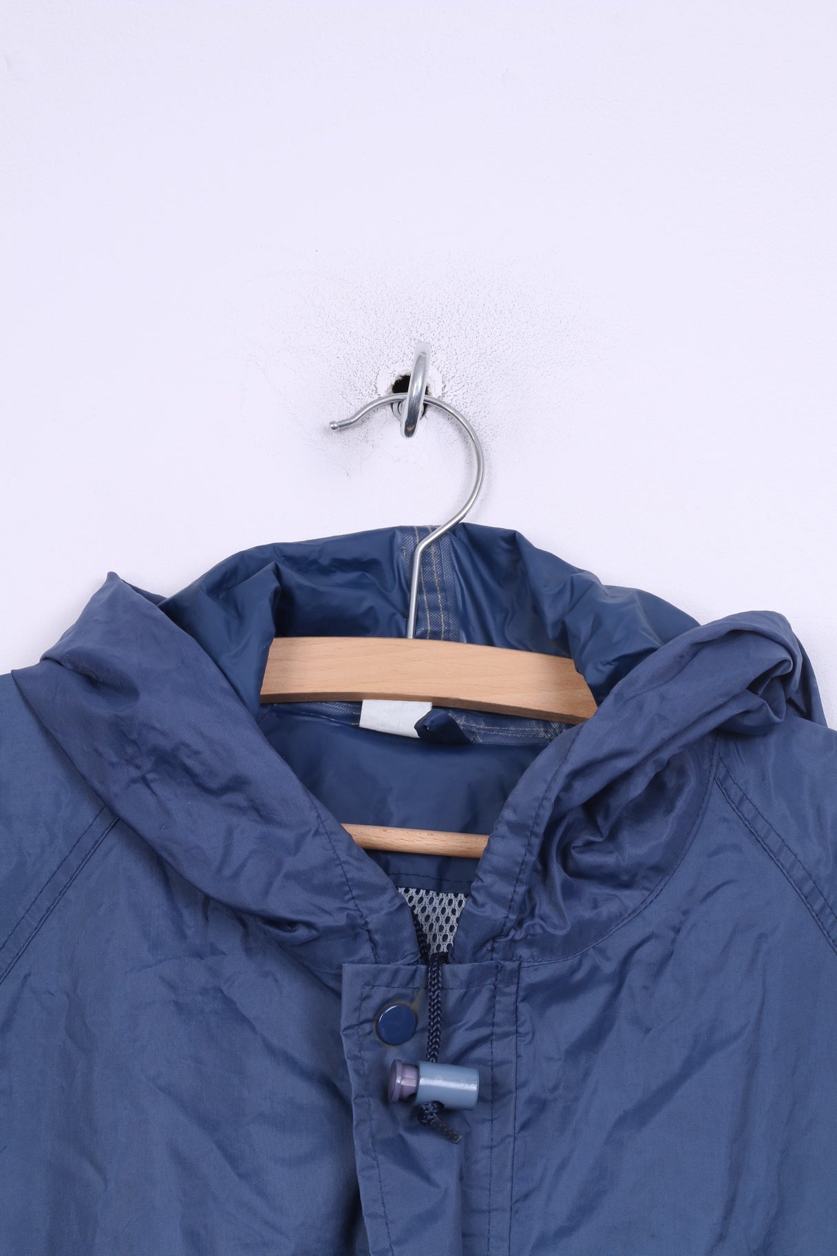 vintage Mens L Veste de pluie imperméable à capuche légère fermeture éclair complète bleu 