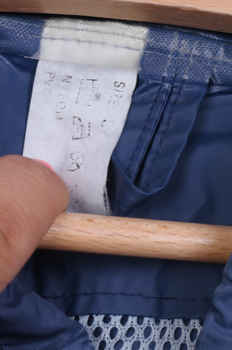 Vintage Mens L Rain Jacket Waterproof Lightweight Hood Full Zipper Blue