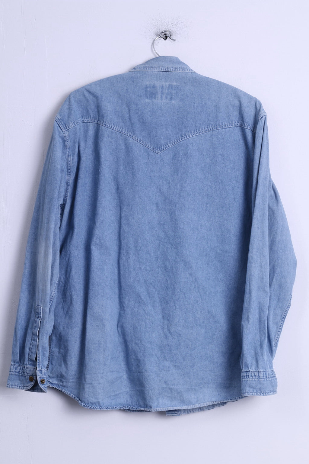 WAMPUM Mens L (M) Casual Shirt Light Blue Cotton Jeans Vintage Popper Buttons