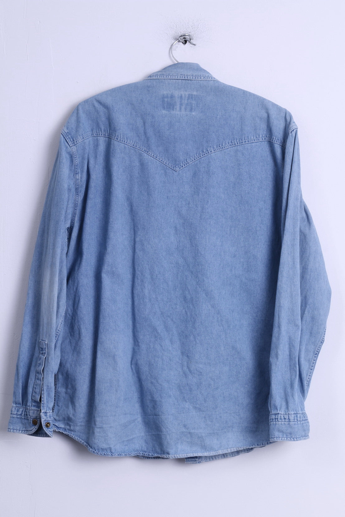 WAMPUM Mens L (M) Casual Shirt Light Blue Cotton Jeans Vintage Popper Buttons