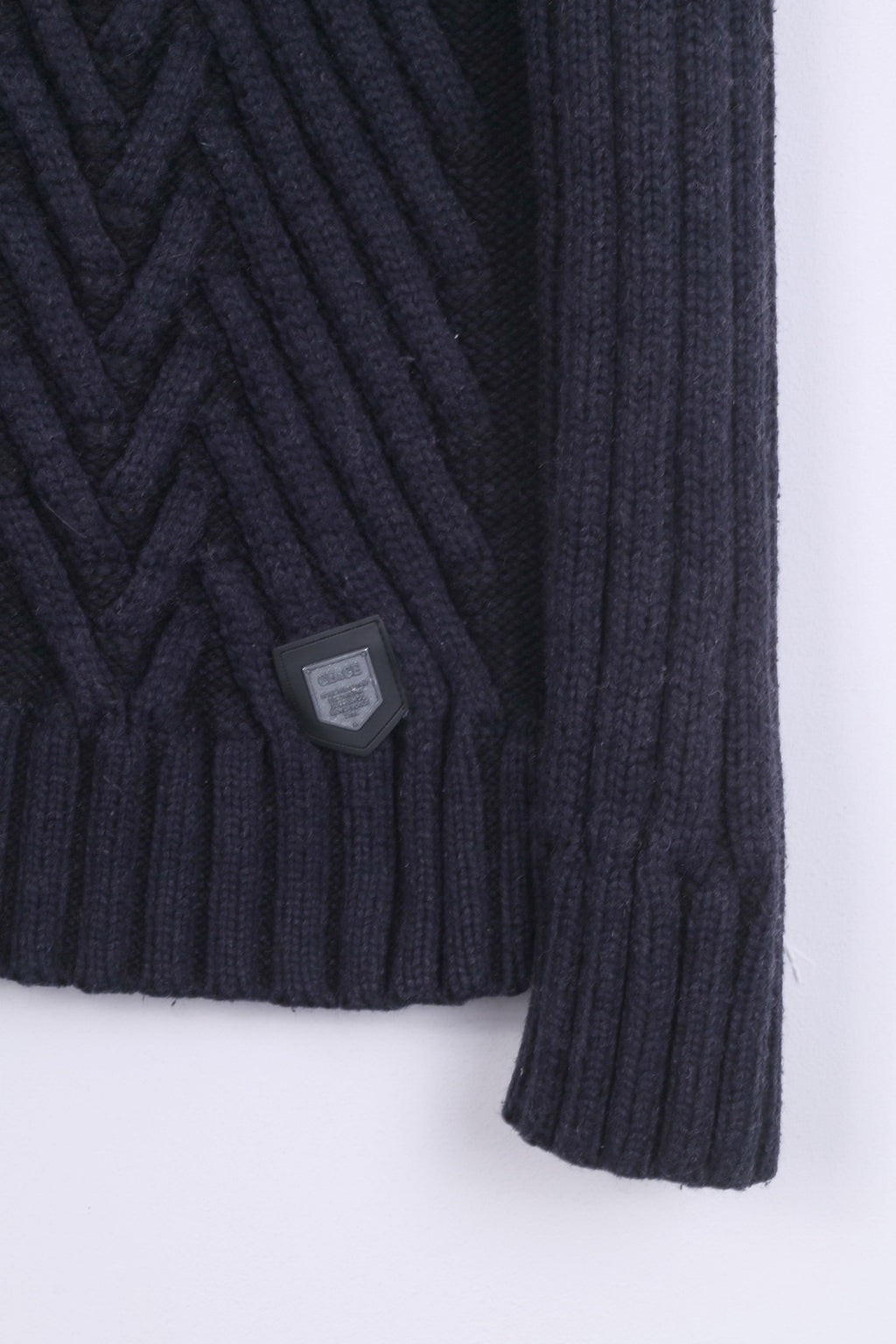 Ce & Ce Mens L (M) Sweater Navy Wool Sweater Knittwear Zip Neck Jumper