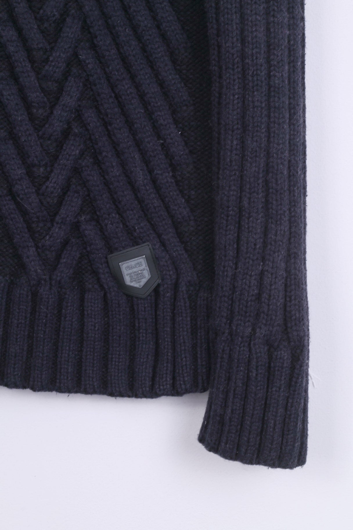 Ce & Ce Mens L (M) Sweater Navy Wool Sweater Knittwear Zip Neck Jumper