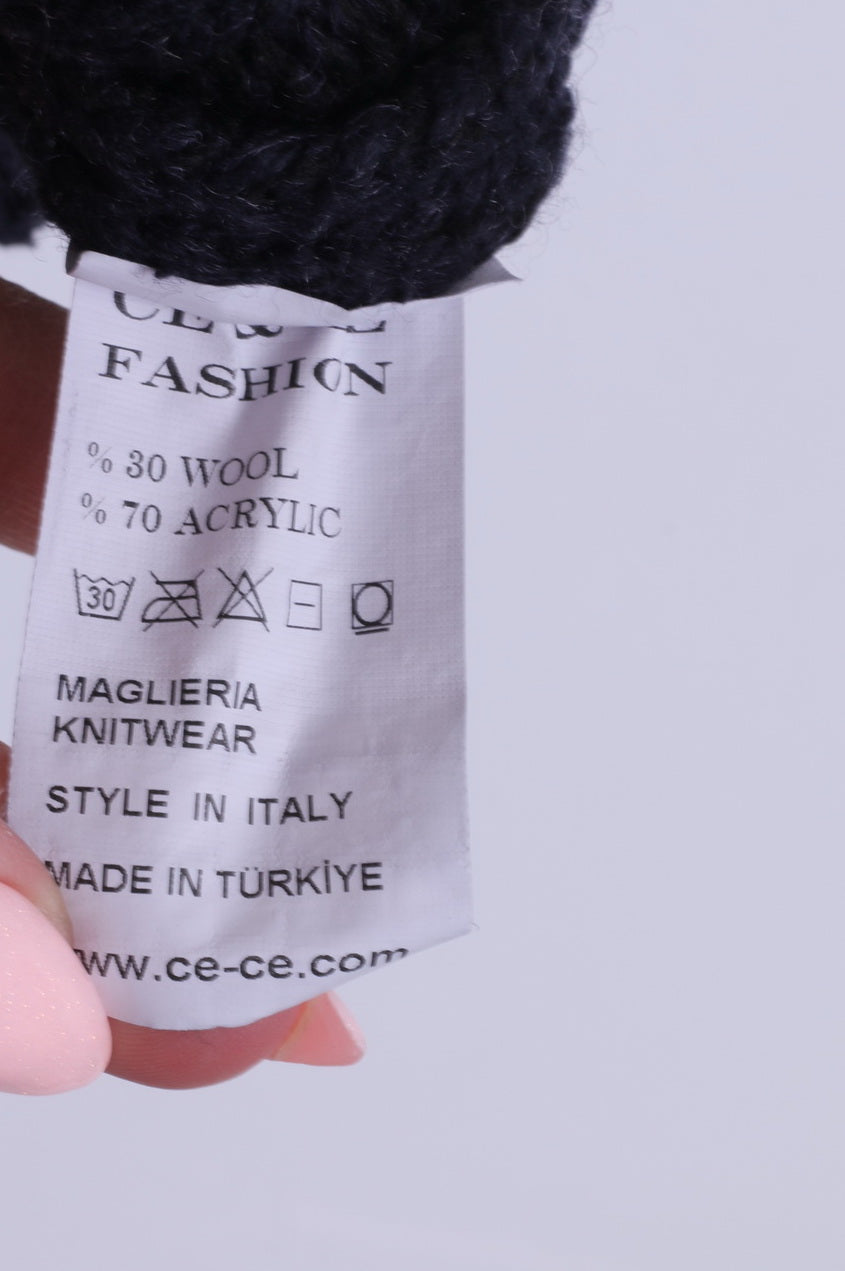 Ce & Ce Mens L (M) Sweater Navy Wool Sweater Knittwear Zip Neck Jumper