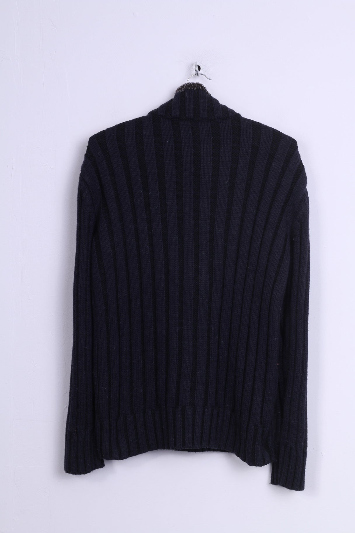 Ce & Ce Mens L (M) Sweater Navy Wool Sweater Knittwear Zip Neck Jumper