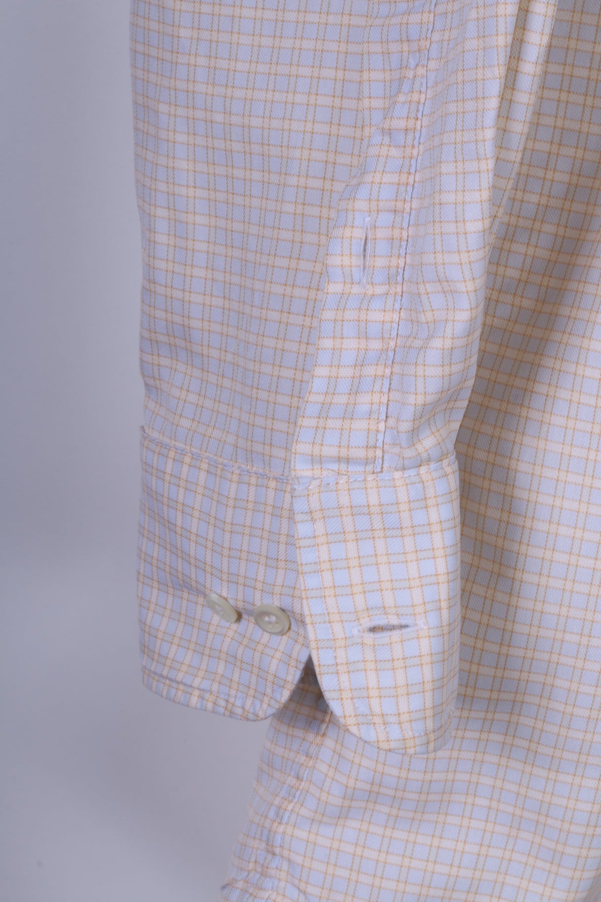 Stenstroms Men 40 M Casual Shirt Yellow Check Two Fold Cotton Long Sleeve