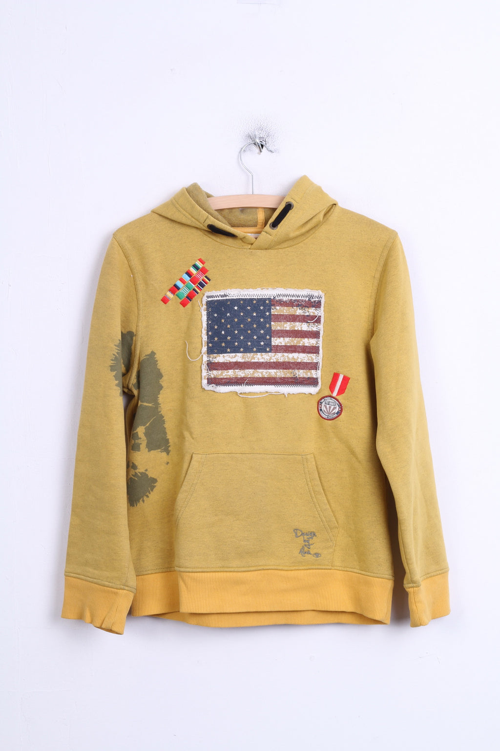 Tom Tailor Womens L Sweatshirt Yellow Hood Cotton Sport Kangaroo Pocket - RetrospectClothes