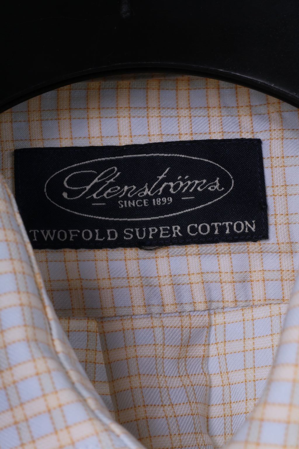 Stenstroms Men 40 M Casual Shirt Yellow Check Two Fold Cotton Long Sleeve