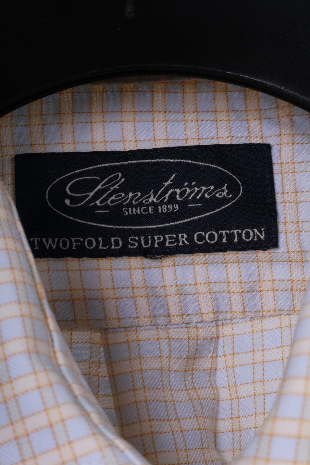 Stenstroms Men 40 M Casual Shirt Yellow Check Two Fold Cotton Long Sleeve