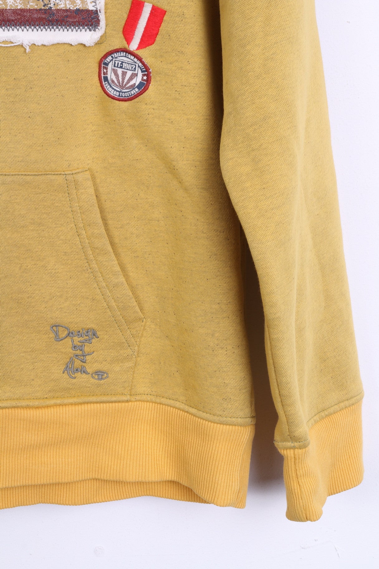 Tom Tailor Womens L Sweatshirt Yellow Hood Cotton Sport Kangaroo Pocket - RetrospectClothes