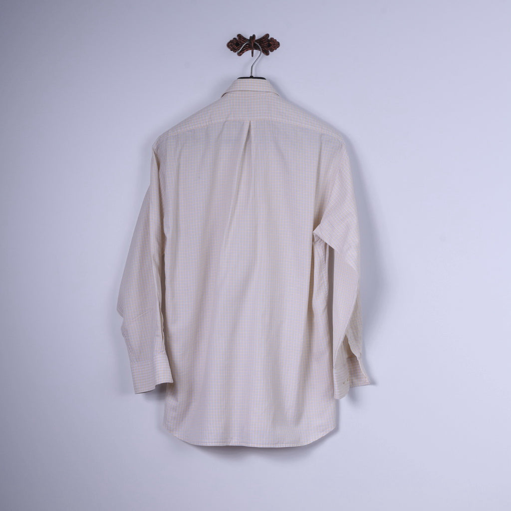 Stenstroms Men 40 M Casual Shirt Yellow Check Two Fold Cotton Long Sleeve