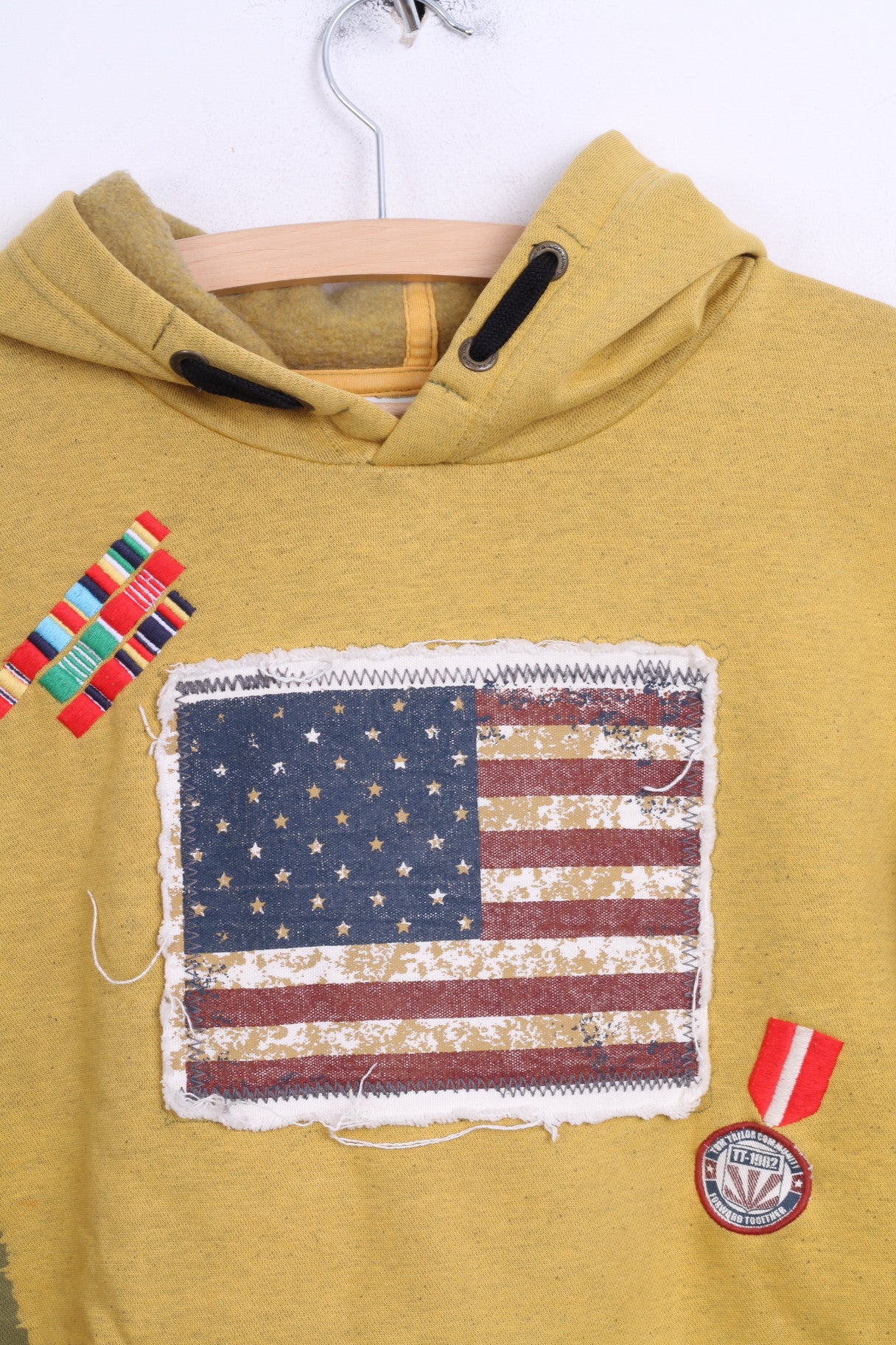 Tom Tailor Womens L Sweatshirt Yellow Hood Cotton Sport Kangaroo Pocket - RetrospectClothes