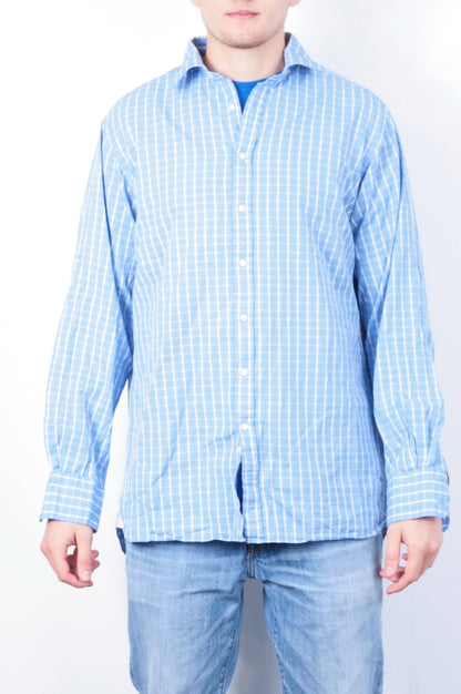 Thomas Pink Jermyn Street Mens 16.5 36.5 L Casual Shirt Check Blue Cotton - RetrospectClothes