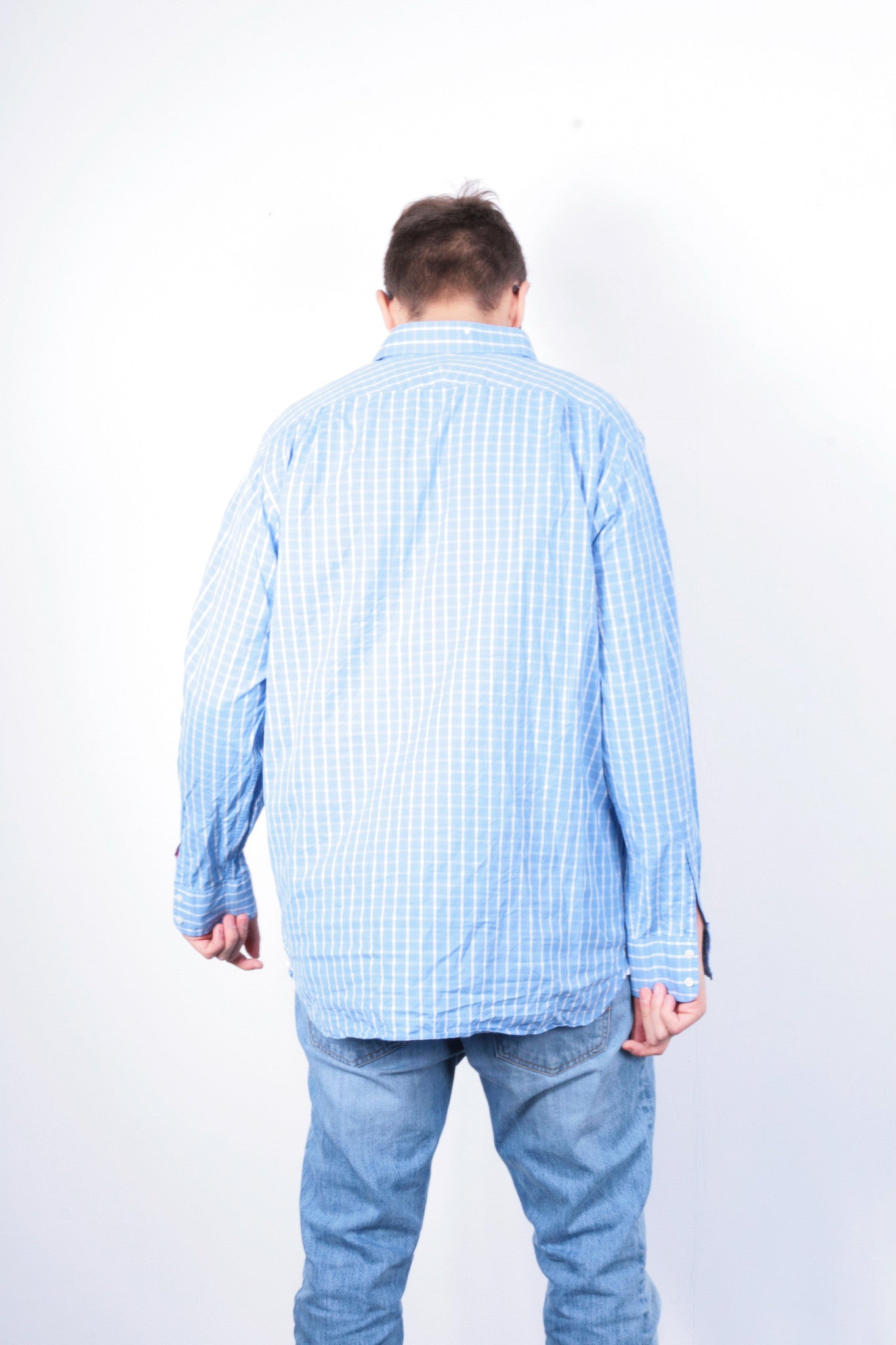 Thomas Pink Jermyn Street Mens 16.5 36.5 L Casual Shirt Check Blue Cotton - RetrospectClothes